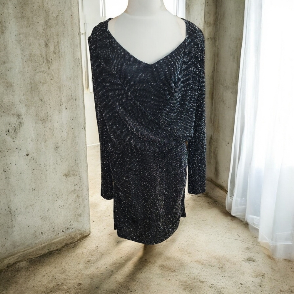 WHBM, Elegant Black Glitter Bodycon Dress, Size 8